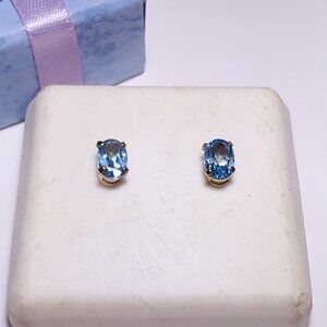 Estate .66ctw Natural Oval Sky Blue Topaz 10Kt Y/Gold JCM Earring Studs #24127